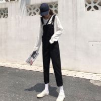 珂卡慕(KEKAMU)洋气背带裤黑色2020新款早春韩版潮流百搭宽松吊带牛仔裤 显瘦直筒休闲裤子