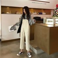 珂卡慕(KEKAMU)春天穿的裤子大码胖mm遮肚减龄背带牛仔裤女春秋韩版学生宽松bf吊带九分直筒裤