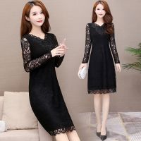 珂卡慕(KEKAMU)大码妈妈装春款2020流行女装新款春款韩版蕾丝贵夫人连衣裙时尚舒适气质洋气 黑色
