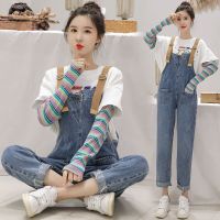 珂卡慕(KEKAMU)春天穿的裤子2020春秋网红减龄洋气宽松背带裤女学生韩版显瘦大码牛仔裤套装