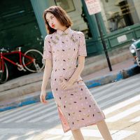 珂卡慕(KEKAMU)端庄大气印花改良旗袍新式改良版旗袍少女年轻款日常小香风连衣裙时尚名媛学生格子复古