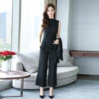 珂卡慕(KEKAMU)18-30岁好看的长袖针织衫外套背心阔腿长裤修身大码时尚三件套装女春夏新款2020