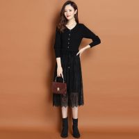 珂卡慕(KEKAMU)休闲蕾丝假两件连衣裙收腰大码显瘦遮胯裙子女气质优雅中长款2020年新款春装