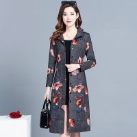 珂卡慕(KEKAMU)春秋款腰带风衣女长款印花风衣女2020春秋立领长袖系腰带韩版修身女神范大码外套 花色