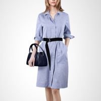 珂卡慕(KEKAMU)衬衫裙女中长款2020欧美春装新款大码宽松衬衣裙女长袖简约气质连衣裙棉麻