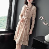 珂卡慕(KEKAMU)春秋收腰蕾丝连衣裙法式新款蕾丝连衣裙收腰显瘦2020春秋装宽松洋气遮肚子气质蕾丝裙