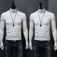 珂卡慕(KEKAMU)v领T恤男百搭男士纯色打底衫男装短袖鸡心领韩版潮修身棉半袖时尚白色衣服丅