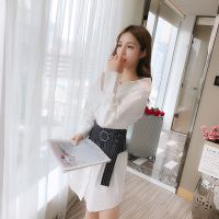 珂卡慕(KEKAMU)衬衫裙女中长款条纹腰封衬衫2020新韩版早春修身时尚舒适气质长袖白色连衣裙上衣女 图片色