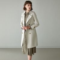 珂卡慕(KEKAMU)风衣女中长款20202020春季新款韩版修身外套气质通勤简约纯色翻领风衣女中长款 珠光白