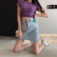珂卡慕(KEKAMU)洋气牛仔半身裙女春装2020年新款港味小心机口袋不规则流苏撕边女短裙子 蓝色