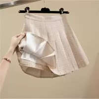 珂卡慕(KEKAMU)格子百褶裙高腰2020春季新款学院风格子百褶裙女格纹高腰a字半身短裙防走光裙裤