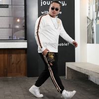 珂卡慕(KEKAMU)胖子休闲套装男士卫衣春休加肥码刺绣肥佬2020新款两件套