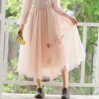 珂卡慕(KEKAMU)复古轻文艺刺绣网纱温柔大码显瘦半身裙女2020年新款春夏深夜幻境半身长裙