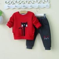 珂卡慕(KEKAMU)小孩子春天穿的衣服0-1-3岁女宝宝早春装新年女婴儿衣服6-12月女童卫衣红色套装春秋4 红色黑猫