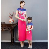 珂卡慕(KEKAMU)2020春夏新款子装丝绸旗袍修身显瘦民族风休闲时尚百搭连衣裙母女走秀演出服