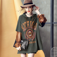 珂卡慕(KEKAMU)欧洲站卫衣2020新款女春秋蕾丝拼接假两件宽松连帽外套长袖中长款