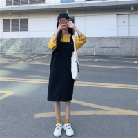 珂卡慕(KEKAMU)背带裙韩版休闲春季2020矮个子洋气显高牛仔时尚中长款连衣裙女