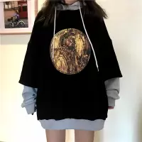 珂卡慕(KEKAMU)胖妹妹卫衣女宽松大码薄款胖假两件春秋2020韩版潮200斤外套上衣