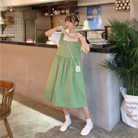 珂卡慕(KEKAMU)背带裙韩版休闲夏季女学生宽松中长款学院风连衣裙