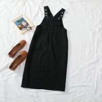 珂卡慕(KEKAMU)背带裙韩版休闲牛仔女春夏复古chic显瘦中长款宽松学生百搭连衣裙