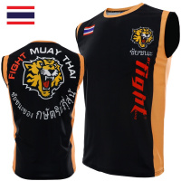 珂卡慕(KEKAMU)泰拳格斗老虎运动背心搏击UFC运动无袖T恤速干MMA播求男健身弹力体恤 黑色