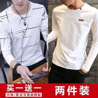 珂卡慕(KEKAMU)新款男士长袖T恤青少年学生潮流体恤打底衫男装韩版修身短上衣