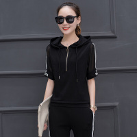 珂卡慕(KEKAMU)休闲运动套装女夏季2020新款韩版时尚宽松跑步服装卫衣两件套学生