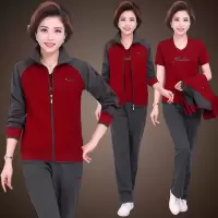 珂卡慕(KEKAMU)中老年运动套装女三件套大码运动服装女春秋妈妈运动衣休闲跑步服