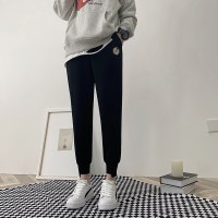 珂卡慕(KEKAMU)小雏菊卫裤女裤子运动裤女春秋薄款ins潮宽松束脚灰色九分个子