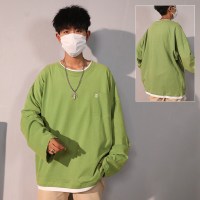 珂卡慕(KEKAMU)短句先生丝叔潮社长袖体桖假两件T恤男潮牌春秋宽松ins港风学生衣服韩版装上衣潮流男式