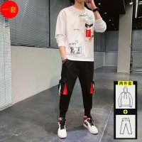 珂卡慕(KEKAMU)机能风套装2020春季男高中学生工装卫衣外套潮牌无帽运动服两件套