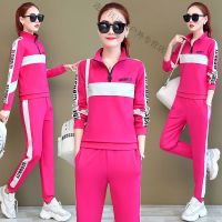 珂卡慕(KEKAMU)设计师品牌女装 潮牌女装春装2020新款时尚休闲套装女卫衣春秋韩版长袖套头缩口裤脚运动两件套 玫红