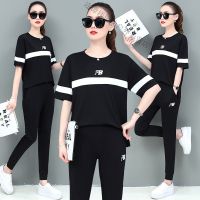 珂卡慕(KEKAMU)设计师轻奢品质品牌女装 潮牌夏装 夏季宽松运动休闲套装女短袖长裤新款韩版时尚洋气卫衣大码女装薄