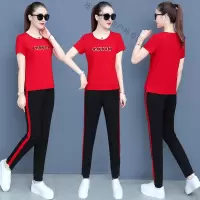 珂卡慕(KEKAMU)设计师轻奢品质 品牌女装 夏天运动套装女 潮牌大码女装2020夏季新款纯棉运动套装韩版微胖宽松胖
