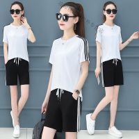 珂卡慕(KEKAMU)设计师品牌女装 潮牌女装春装短袖短裤休闲运动服套装女夏2020夏季新款时尚韩版大码跑步两件套