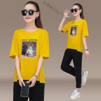 珂卡慕(KEKAMU)设计师轻奢品质 品牌女装 夏天运动套装女 潮牌韩系少女穿搭套装2020年春季新款时尚百搭宽松T恤