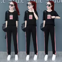 珂卡慕(KEKAMU)设计师品牌女装 潮牌女装春装短袖休闲运动服套装女2020夏装夏季新款时尚潮流宽松韩版两件套潮