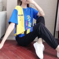 珂卡慕(KEKAMU)设计师品牌女装 潮牌女装春装运动套装女夏2020新款宽松时尚嘻哈鬼步舞衣服洋气休闲服两件套潮 蓝色