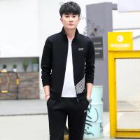 珂卡慕(KEKAMU)2020春秋男士长袖两件套透气男装运动套 纯棉男休闲服立领加大码