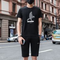 珂卡慕(KEKAMU)设计师潮流品牌 夏天运动套装男 潮牌2020新款男士短袖T恤圆领韩版潮流休闲运动夏季短裤套装男装一