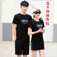 珂卡慕(KEKAMU)设计师潮流品牌 夏天情侣运动套装 潮牌情侣短袖套装2020时尚新款夏季男女圆领卫衣运动服休闲短裤宽