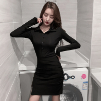 珂卡慕(KEKAMU)性感POLO连衣裙2020春装新款女收腰显瘦气质长袖包臀裙子