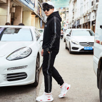 珂卡慕(KEKAMU)大码男装加肥连帽胖子潮流休闲运动肥佬胖人卫衣套装 黑色