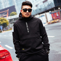 珂卡慕(KEKAMU)大码男装胖子春卫衣加肥号肥佬韩版潮流百搭风衣外套 黑色