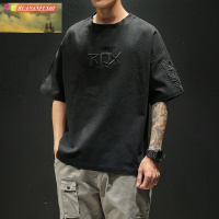 珂卡慕(KEKAMU)日系T恤男士圆领打底衫码刺绣潮流百搭体恤