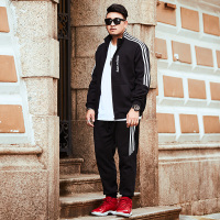 珂卡慕(KEKAMU)大码男装加肥加大秋季开衫肥佬韩版潮流运动休闲卫衣胖子两件套装 黑色