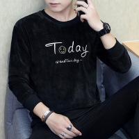 珂卡慕(KEKAMU)2020新款长袖T恤男春秋装金丝绒潮流卫衣青年帅气圆领打底衫秋衣