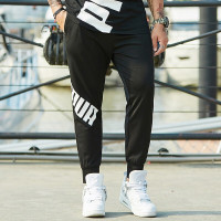 珂卡慕(KEKAMU)大码男装夏季加肥加大胖子九分裤款弹力运动宽松肥佬束脚裤子 黑色