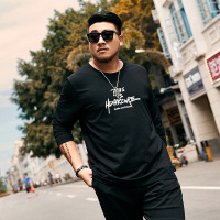 珂卡慕(KEKAMU)大码男装潮牌长袖T恤春胖子肥佬肥胖人加肥 黑色