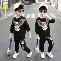 珂卡慕(KEKAMU)男童套装春秋儿童卫衣休闲装2-3岁男宝宝洋气韩版运动装儿童运动服套头衫休闲 黑色